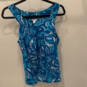 Banana Republic Teal & Blue Paisley Scoop Neck Tank